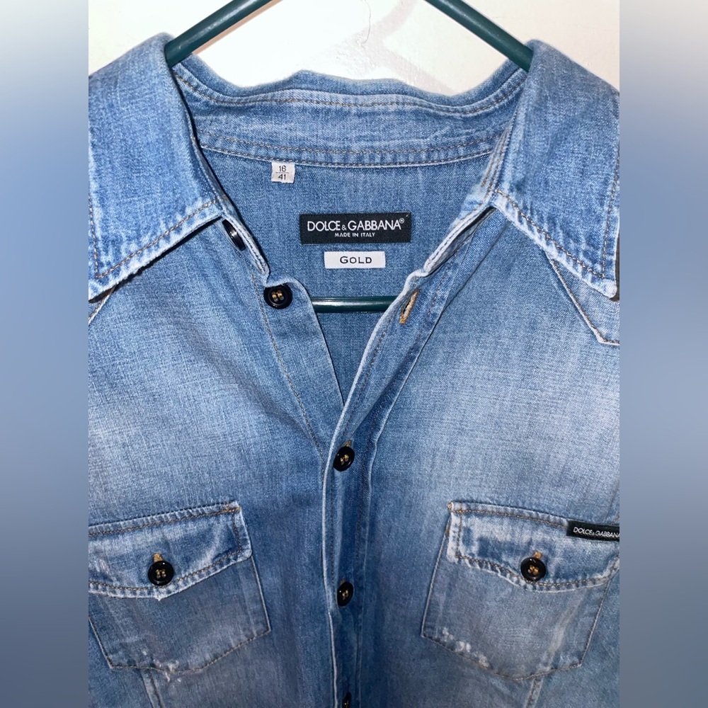 New! Dolce & Gabanna Men’s Blue Denim Western Button Down 🤠 16/41 - Picture 12 of 15